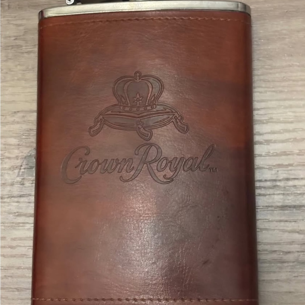 Crown Royal Brown Leather Hip Flask with Embossed Design